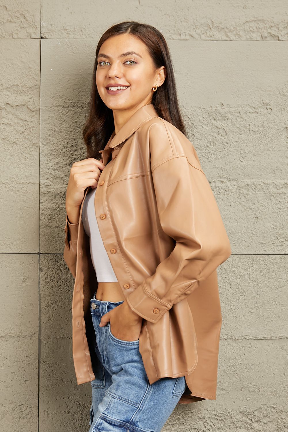 Fall Love Leather Button Down Shirt